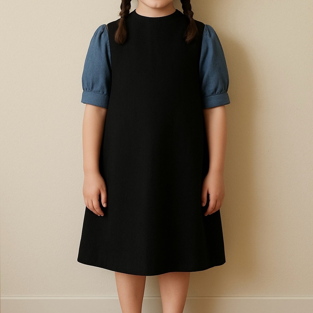 Amish Dress, Little Girls, Dark Blue with black apron, handmade